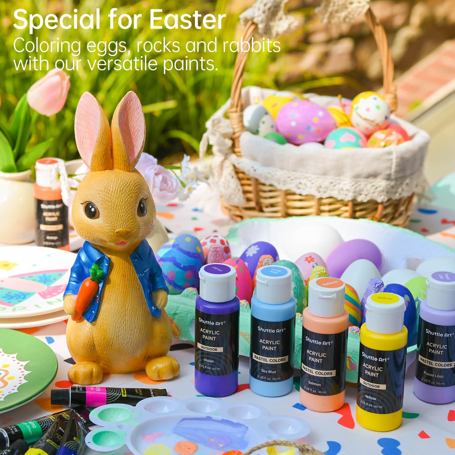 Shuttle Art 72 Pack Acrylic Paints Set, 60 Colours Acrylic Paint (2oz,60ml) with Extra White Black & 12 Brushes, Rich Pigmented, Water Proof, Ideal