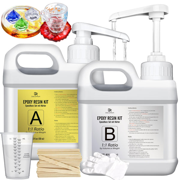 Epoxy Resin Kit - 2.4L / 95oz Crystal Clear Self-Leveling Epoxy Resin with Pump for DIY Resin Art, Table Top, Jewelry Making - 1:1 Ratio Bubbles Free