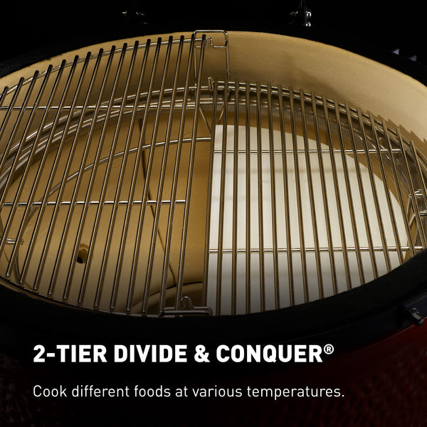 Kamado Joe KJ23RHC Classic II Smoker BBQ, Outdoor Charcoal Barbecue Grill In Red With Cast Iron Cart, Heat Deflectors And Ash Tool