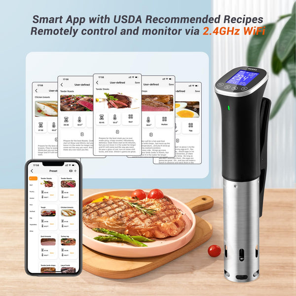 Inkbird ISV-300W Smart WiFi Sous Vide Cooker & Machine - IPX7 Waterproof Precision Temperature Control (0.1C), APP Remote with Recipes, 100H Timer,