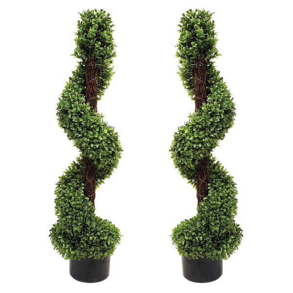 2 x Artificial Topiary Boxwood Spiral Trees (3ft/90cm)