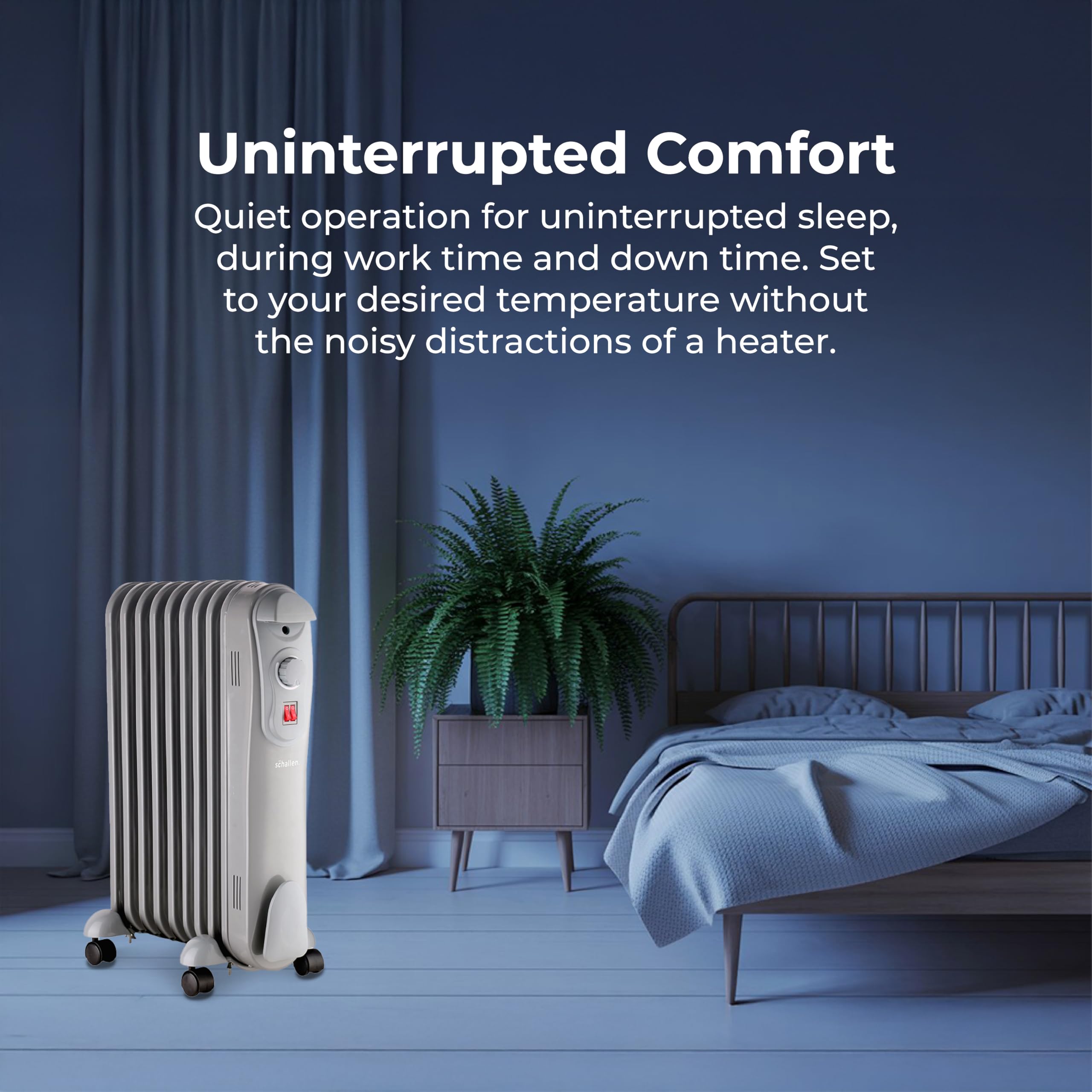 Schallen 1500W 7 Fin Portable Electric Slim Oil Filled Radiator Heater with Adjustable Temperature Thermostat, 3 Heat Settings & Safety Cut Off | 1.5Kw GREY