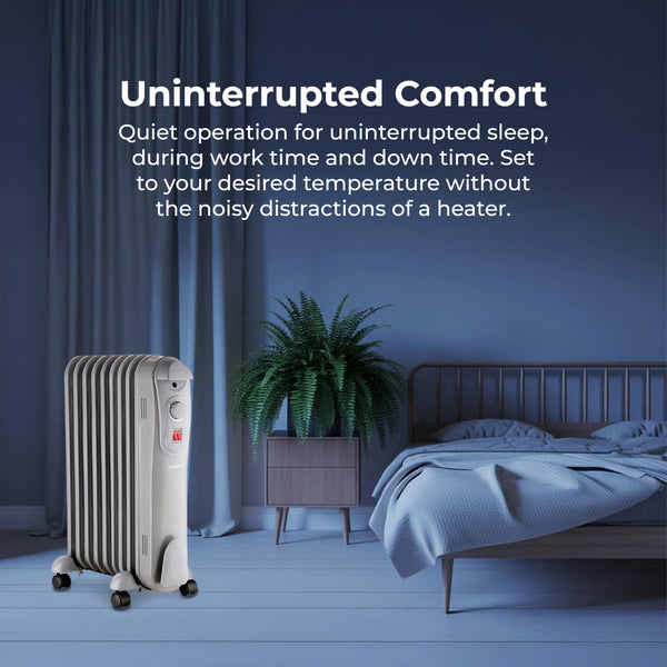 Schallen 1500W 7 Fin Portable Electric Slim Oil Filled Radiator Heater with Adjustable Temperature Thermostat, 3 Heat Settings & Safety Cut Off | 1.5Kw GREY