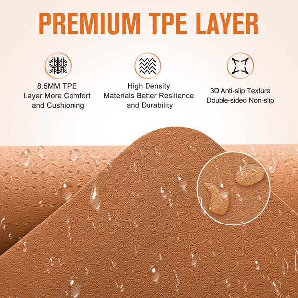 Marjar Extra Thick Yoga Mat, 2/5 Inch (10MM), Rubber and TPE Non Slip Yoga Mats with Strap for Women Men, Exercise Mat for Yoga, Pilates and Home