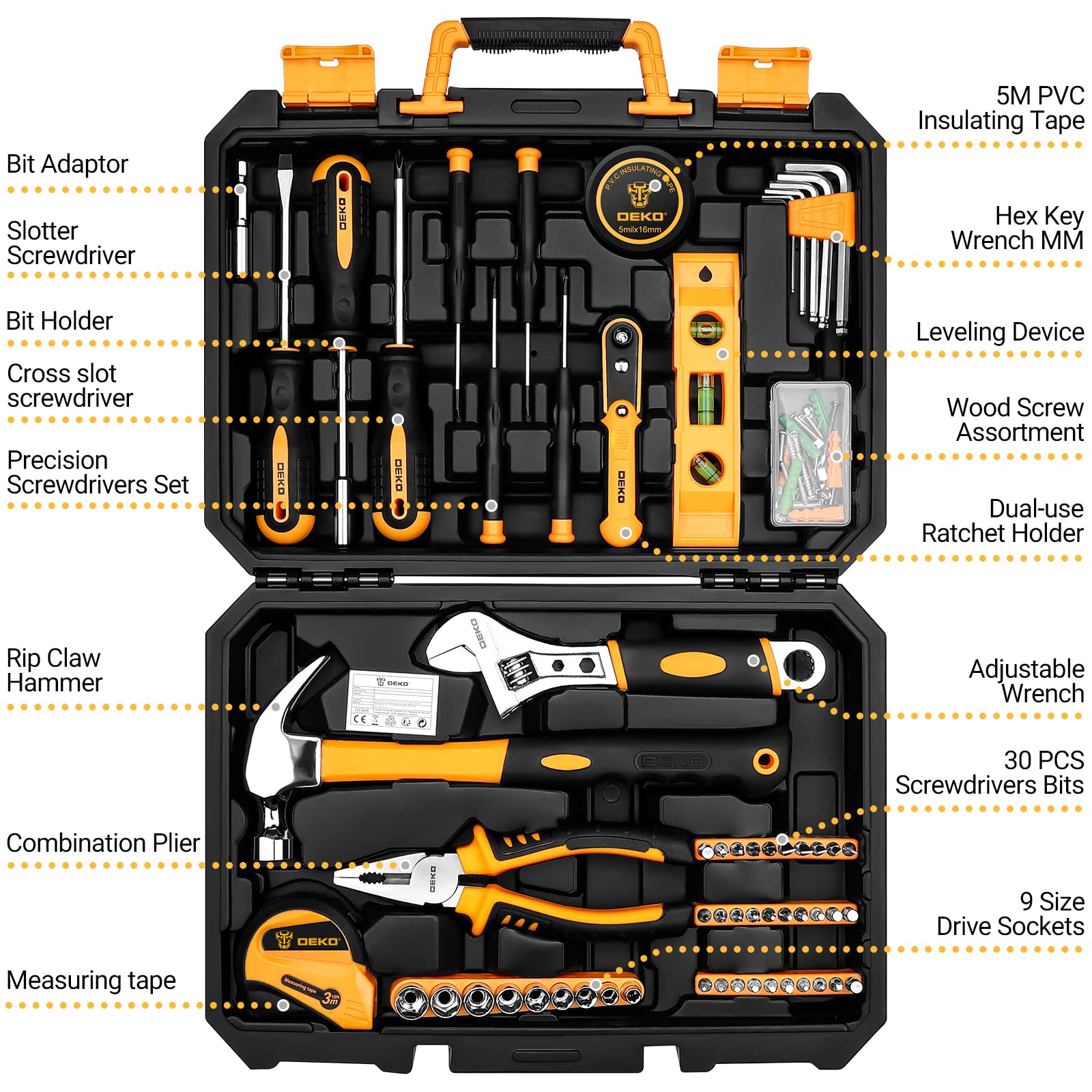 DEKO Tool Kit Set Box Home Repair DIY Tools Basic Hand Toolbox Sets for Home 138Piece