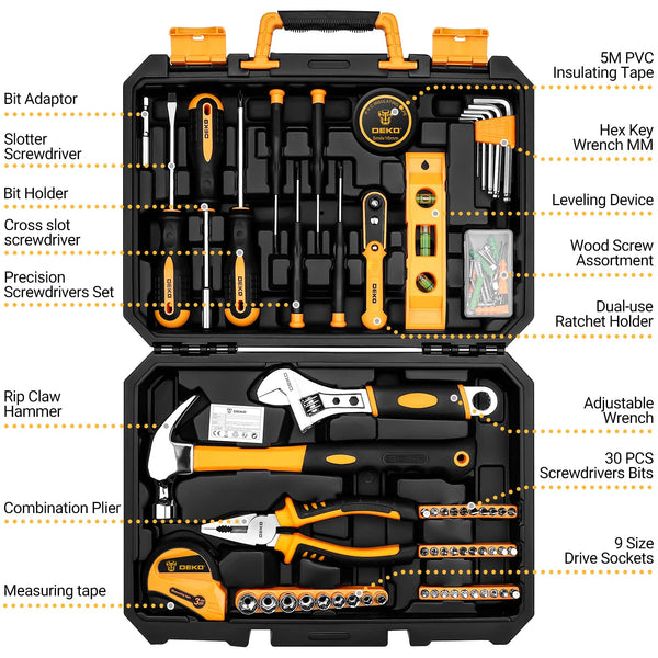 DEKO Tool Kit Set Box Home Repair DIY Tools Basic Hand Toolbox Sets for Home 138Piece
