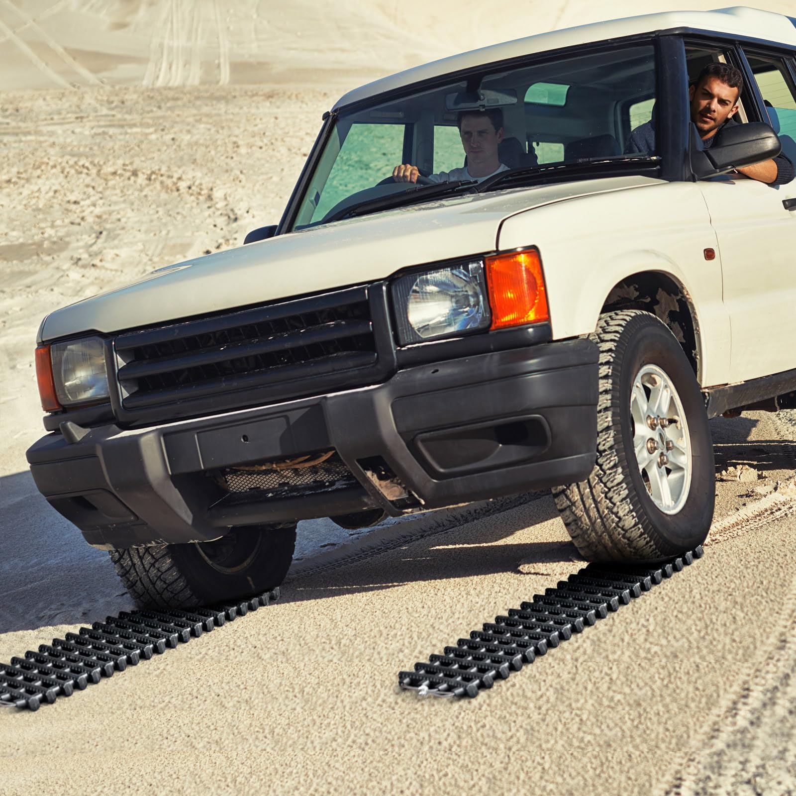 COSTWAY 2 Pack Tire Traction Mats, Folding Non-Slip TPR Recovery Track for Sand/Mud/Snow Off-road, Tire Ladder Pad Emergency Devices for Cars, Trucks, Van (100 x 21 x 3cm)