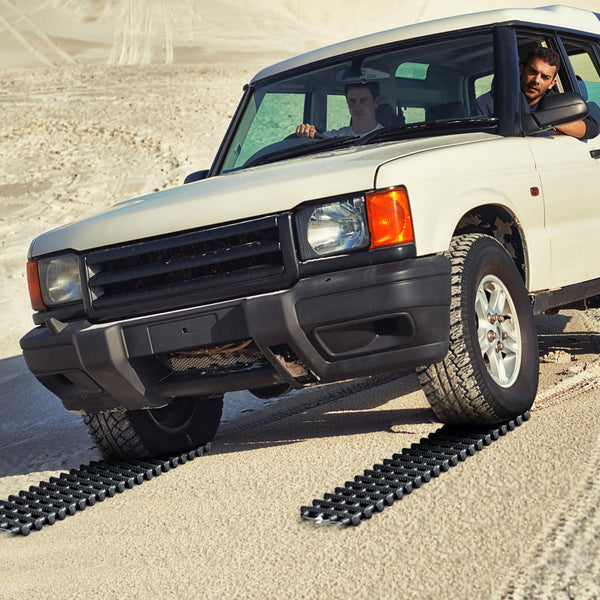 COSTWAY 2 Pack Tire Traction Mats, Folding Non-Slip TPR Recovery Track for Sand/Mud/Snow Off-road, Tire Ladder Pad Emergency Devices for Cars, Trucks, Van (100 x 21 x 3cm)