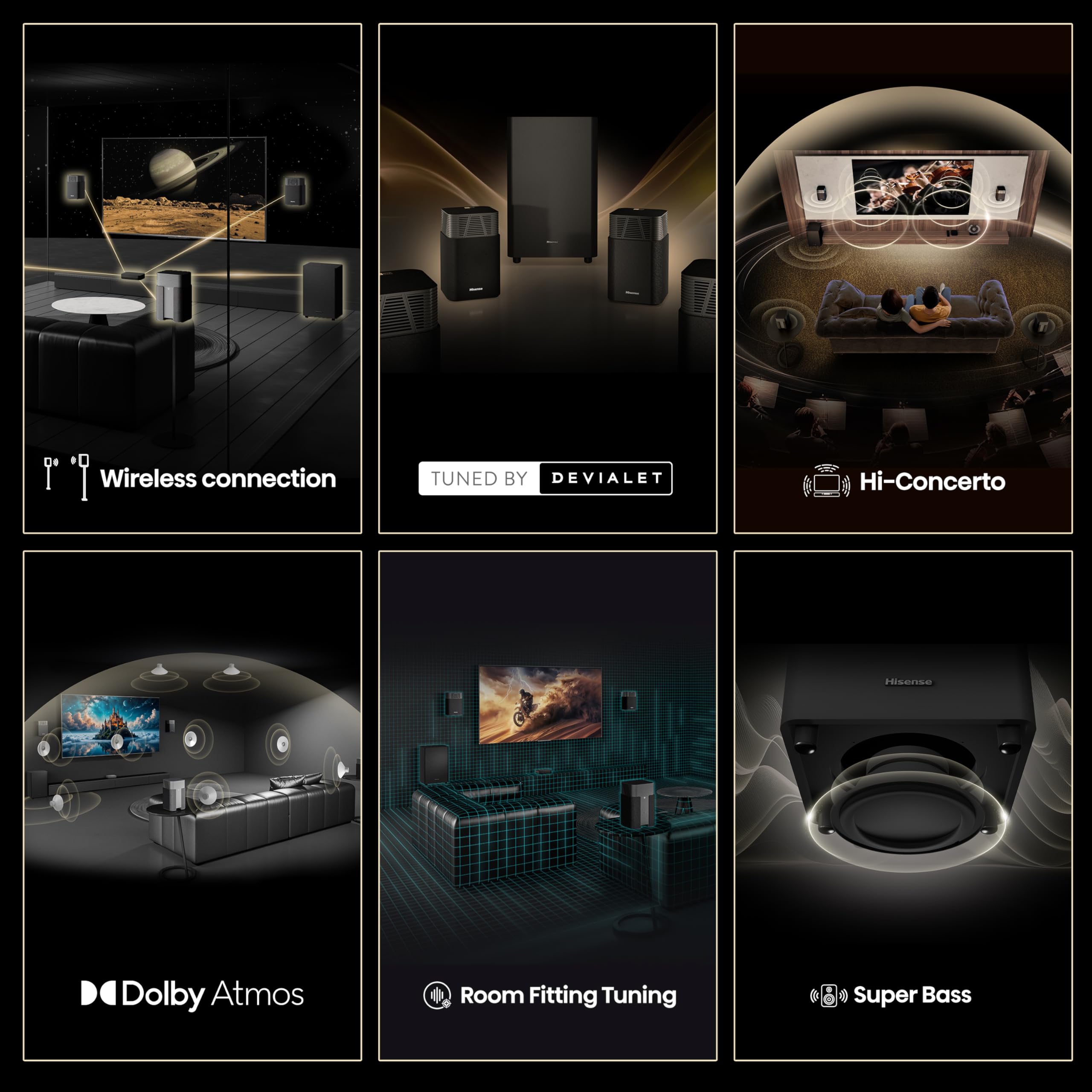 Hisense AX5125H 5.1.2 Channel 500W Dolby Atmos Soundbar with Wireless Subwoofer& Up Firing Speakers& Turly Wireless Rear Speakers