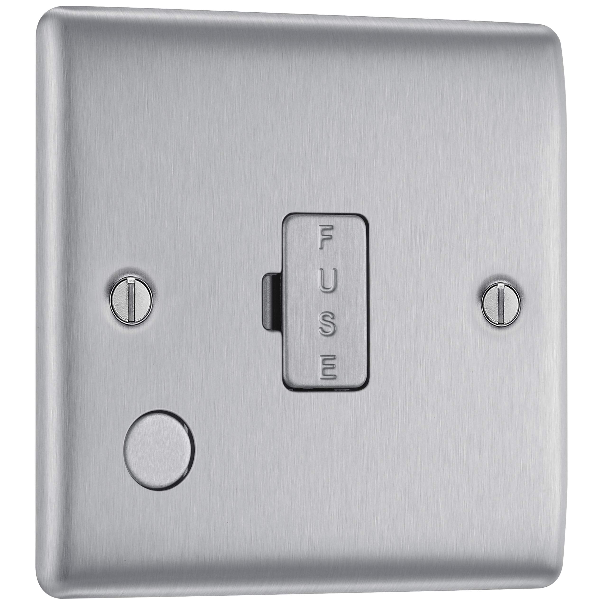 BG Electrical Cooker Switch with Socket and LED, Cooker Control Unit, Control Socket, Double Pole, Raised Profile, Round Edges, Nexus Metal, Brushed Steel, Grey Inserts, 45A, NBS70G