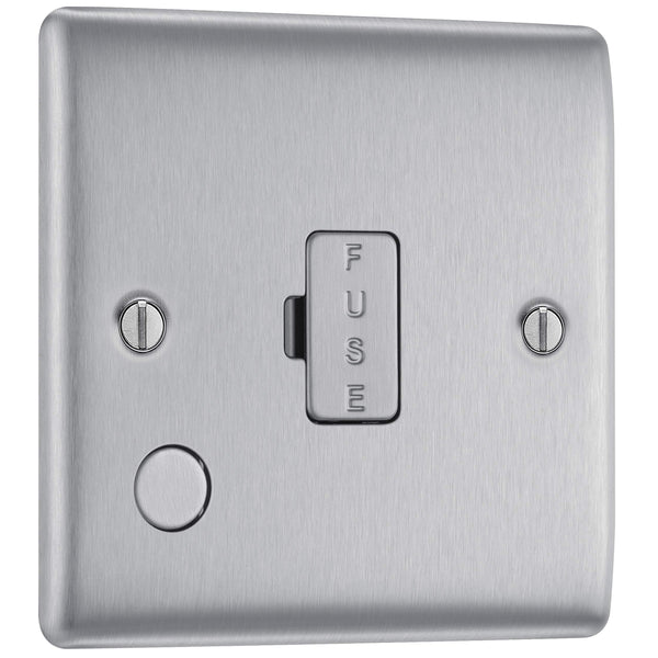 BG Electrical Cooker Switch with Socket and LED, Cooker Control Unit, Control Socket, Double Pole, Raised Profile, Round Edges, Nexus Metal, Brushed Steel, Grey Inserts, 45A, NBS70G
