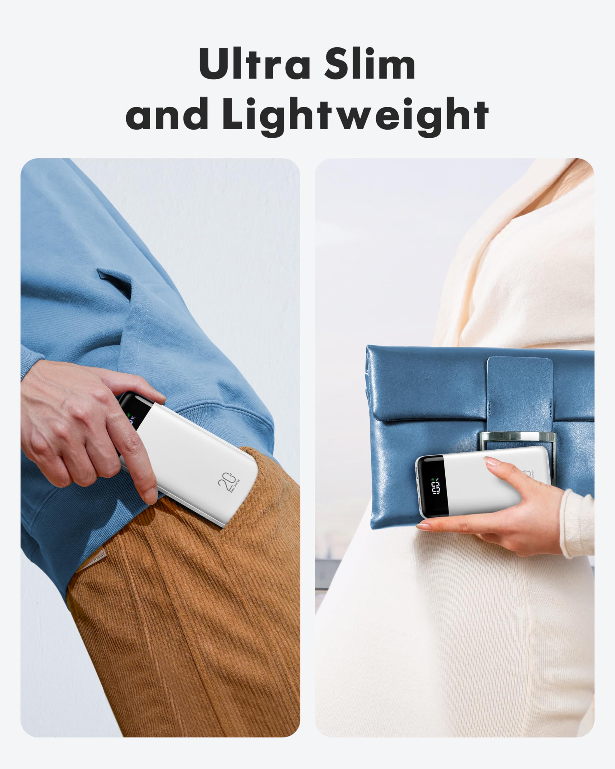 Charmast Power Bank 20000mAh with built-in Cables,Fast Charging 20W PD QC Quick Charge Portable Charger USB C compatiable with Smartphones Tablets and More