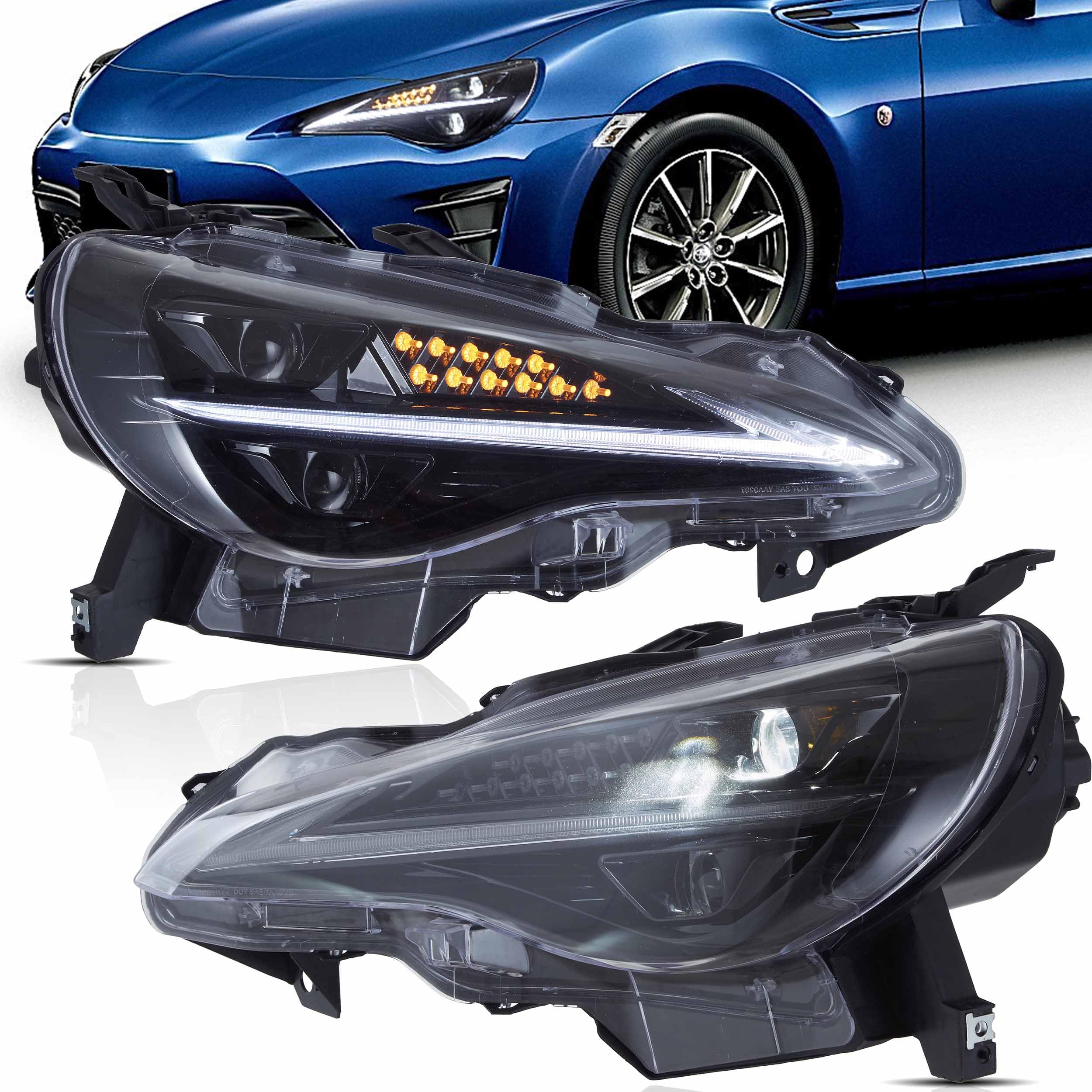 VLAND LED Tail Lights Compatible with Toyota 86 GT86 2012-2020/Subaru BRZ 2013-2020/Scion FR-S 2013-2020, Full LED Rear Light with Sequential Indicator, Red White Lens