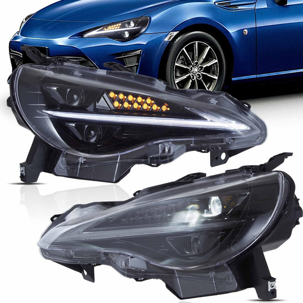 VLAND LED Tail Lights Compatible with Toyota 86 GT86 2012-2020/Subaru BRZ 2013-2020/Scion FR-S 2013-2020, Full LED Rear Light with Sequential Indicator, Red White Lens