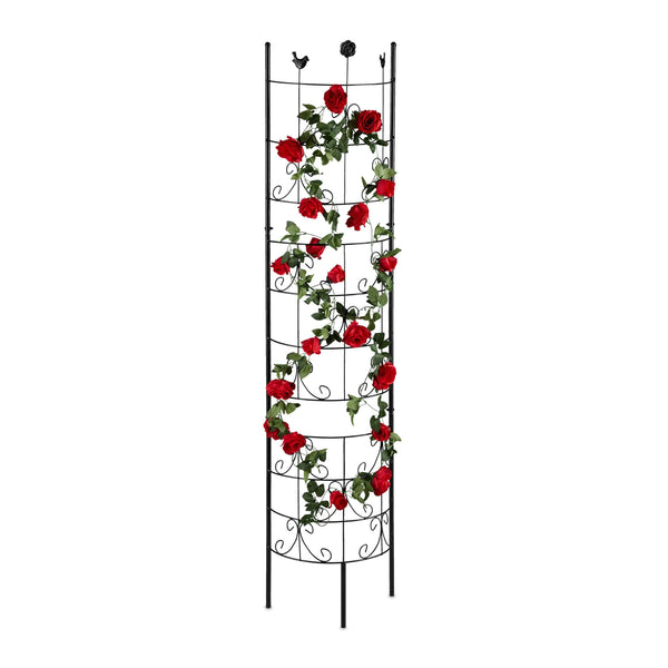 Relaxdays metal trellis, climbing plants growing frame, 180 cm high, decorative design, free-standing, black