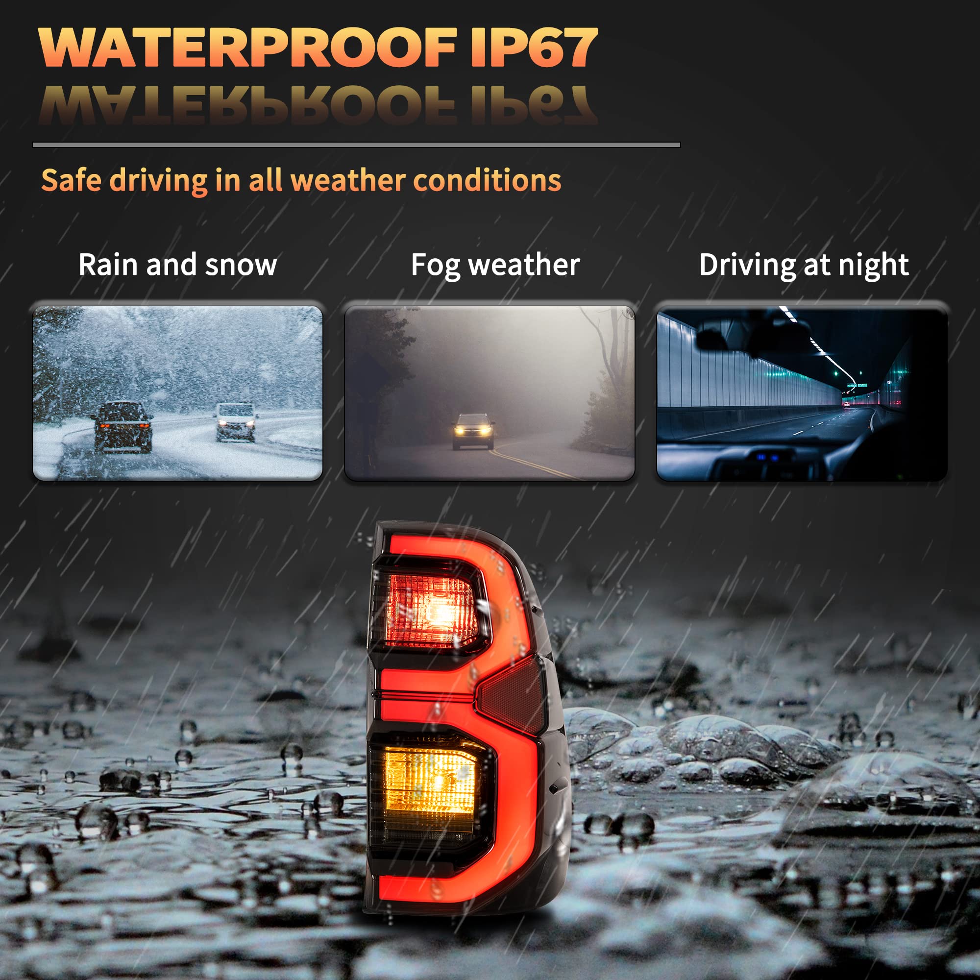 VLAND LED Rear Lights compatible with Hilux Vigo Revo Pickup 2015-2020 [Not fit a Tonka], w/Amber Sequential indicator, Driver & Passenger Side - Red