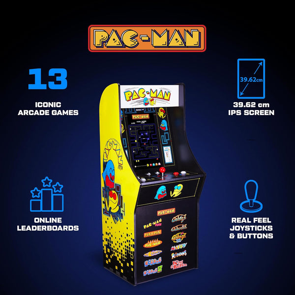 Arcade1Up PAC-MAN Classic SE Arcade Game Machine – 1.22 Meter Cabinet, 13 Classic Video Games, 39.62 cm IPS Display, Easy Assembly, Perfect for At-Home Gaming