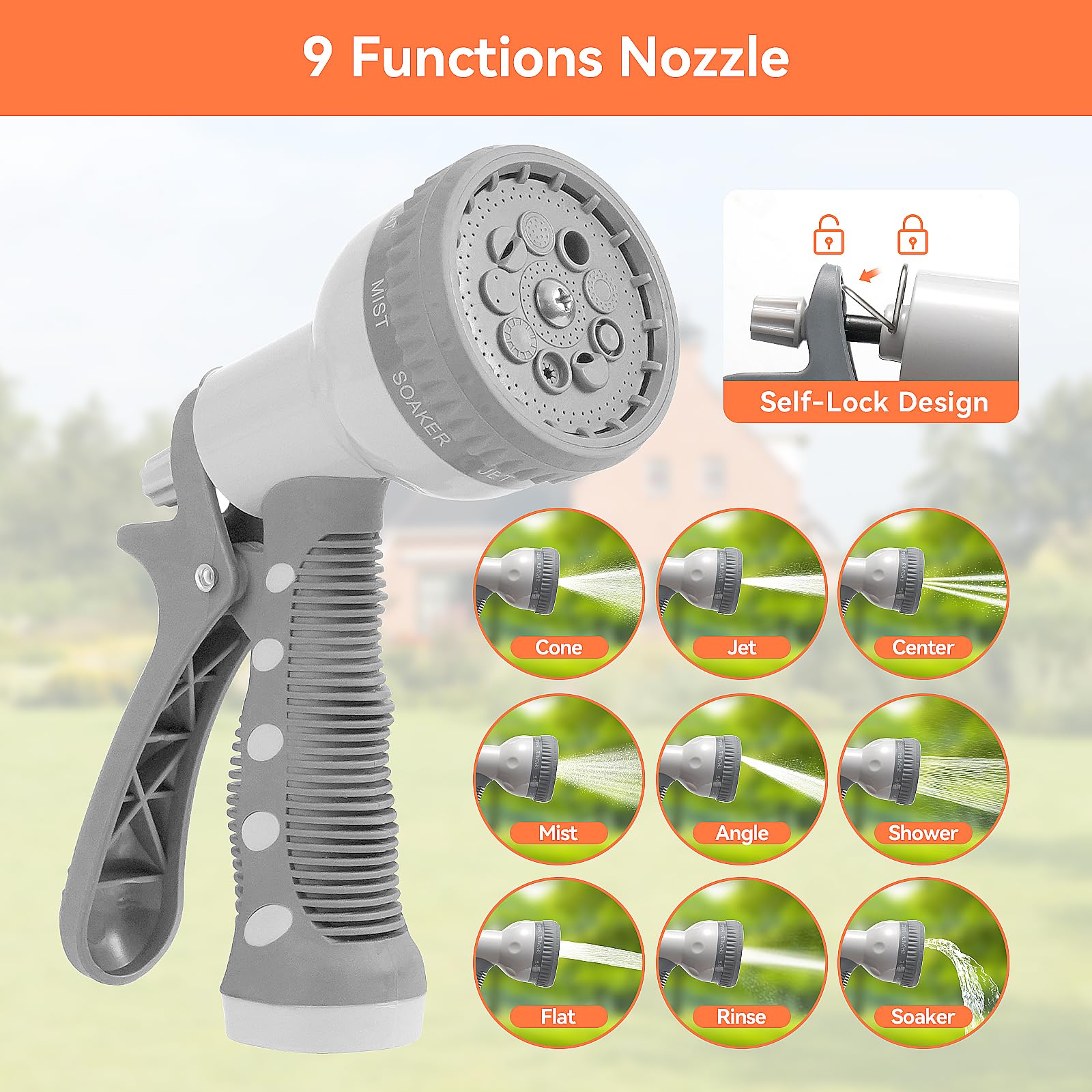 FLORA GUARD Garden Wall Mounted Hose Reel 20+2m, Heavy Duty Hose Reel Wall Mount, 9 Pattern Nozzle, Supplied with Nozzle, Fittings and Fixings