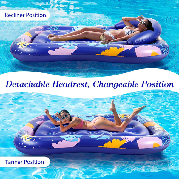 MoKo Pool Floats Adult, Floating Bed with Ice Bar, Tanning Bed Pool Raft Inflatable Lounger with Drink Holder Tanning Chair Inflatable Pool Toys for Party Beach Backyard
