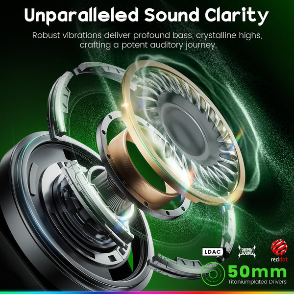 WESEARY Wireless Gaming Headset for PS5/PS4/PC/Switch/Mac, Dual Mode 2.4GHz & Bluetooth & USB, Headset with Microphone, 50-Hour Battery, EQ Modes, Lossless Audio, RGB Lighting