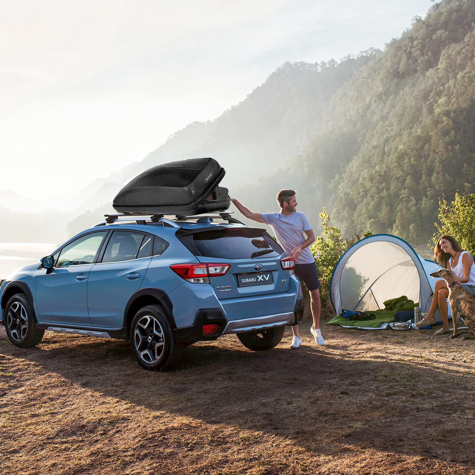 COSTWAY Car Roof Box, 400L Capacity Hard Roof Cargo Carrier with Security Keys & Dual Side Opening, Waterproof Rooftop Luggage Storage Box for Car, SUV, Van, Fits Most Cars (Black)