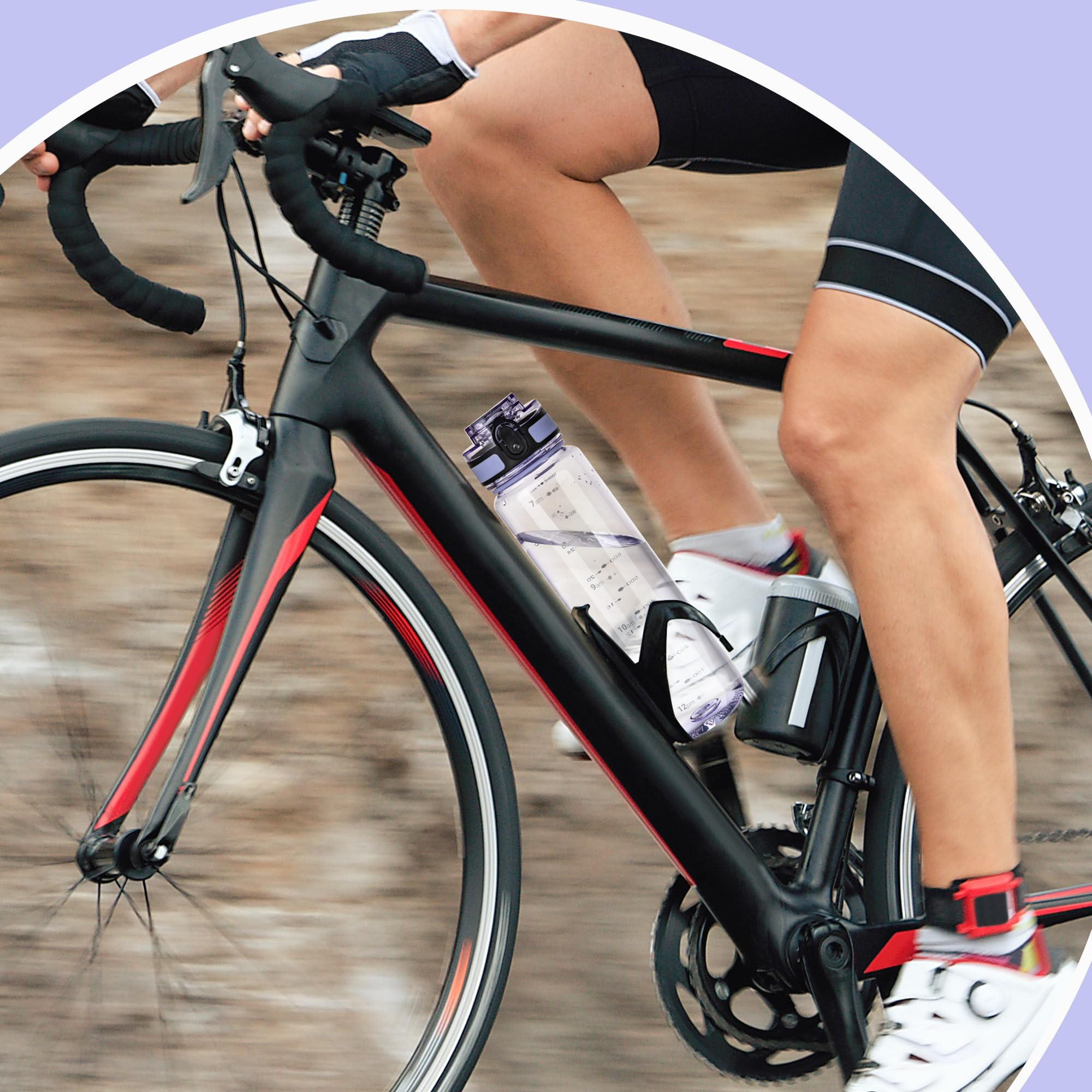 OLDLEY 1L/32oz Sports Water Bottle, 1000ml Motivational Drinks Bottle with Time Markings Leak Proof Drink & Lock Cover & No Straw, BPA Free for Adults Women Men Gym School Cycling Running Hiking