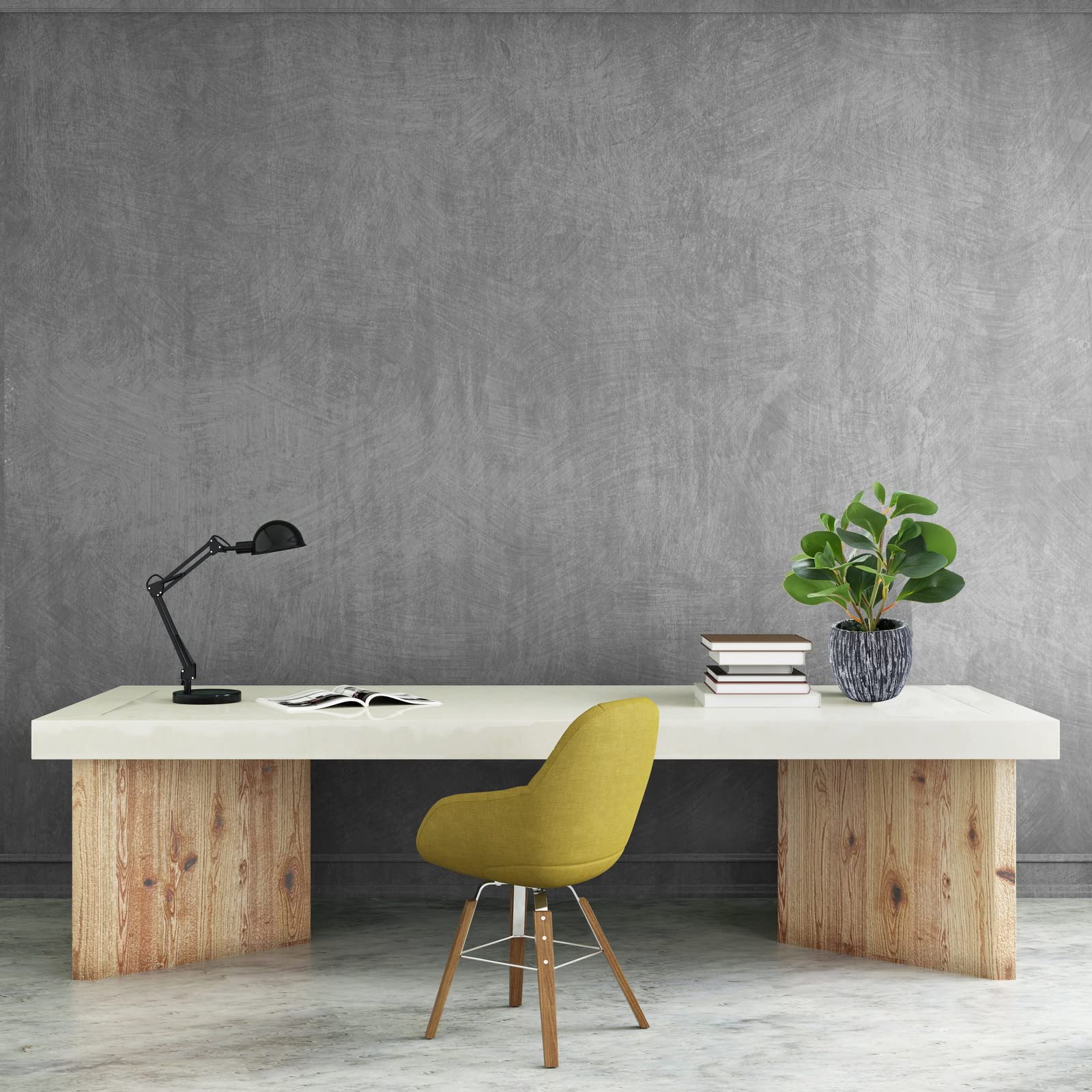 AlphaAcc Artificial Plants Real Looking and Touching Fake Plant Evergreen Plastic Fiddle Leaf Fig Plant with Rustic Black Cement Planter for