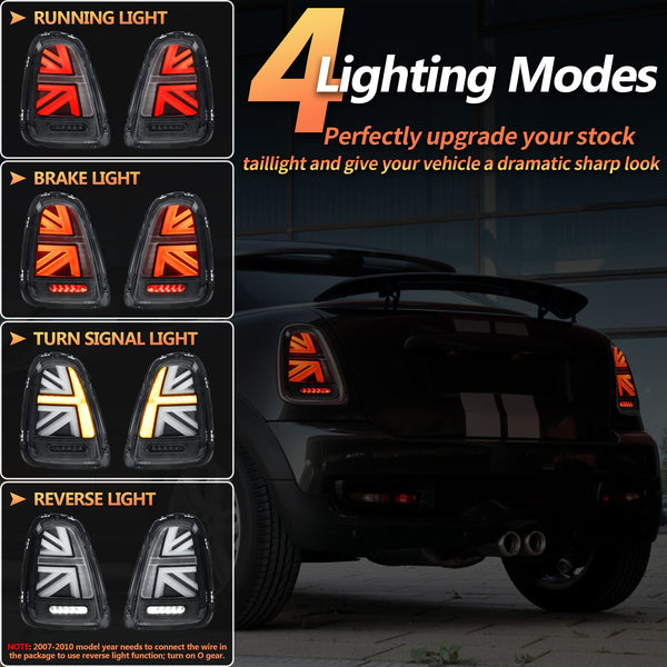 VLAND LED Rear Lights Compatible with Mini Cooper R56 R57 R58 R59 2007-2013, w/Startup Dynamic Display & Sequential Turn Indicator, 1 Set (Red)