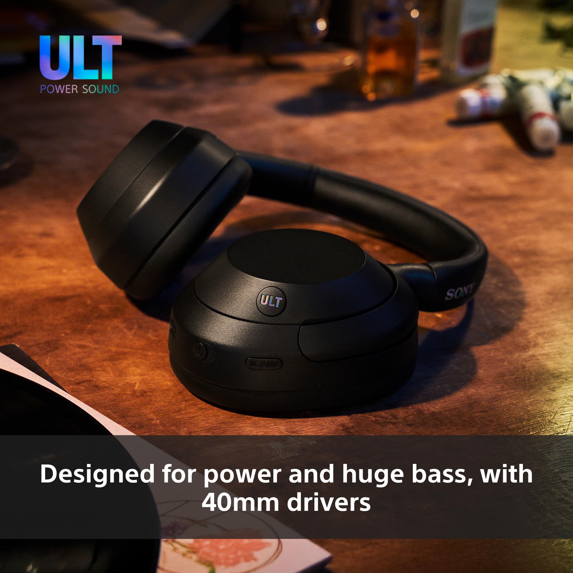 Sony ULT WEAR - Wireless Noise Cancelling Headphones, ULT POWER SOUND, Ultimate Deep Bass, Same Processor as WH-1000XM5, Clear Calls, 30hr Battery, IOS & Android - Black