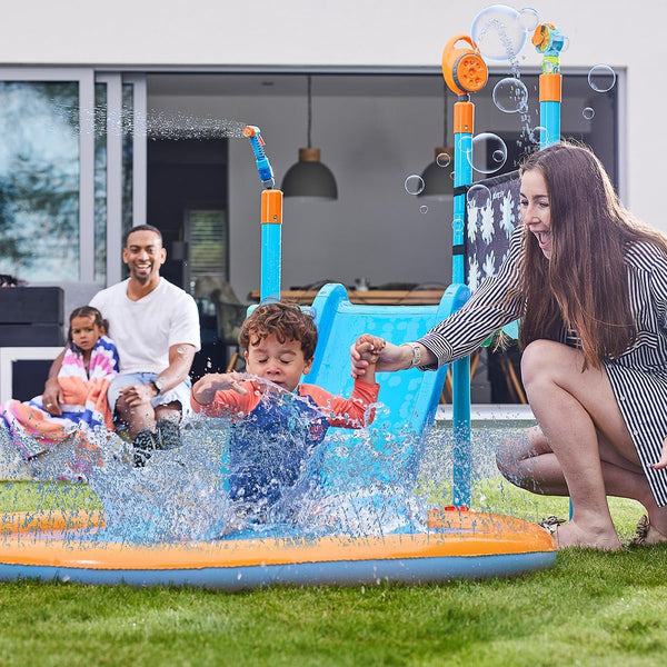 Plum Play Water Splash Station Outdoor Garden Water Play Set with Climbing Frame and Slide with Splash Pad and Sprinklers