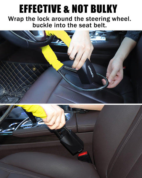 Turnart Steering Wheel Lock Seat Belt Lock Universal Fit Most Vehicles Sturdy Lock for Car Truck SUV Van Security with 3 Keys (Yellow)