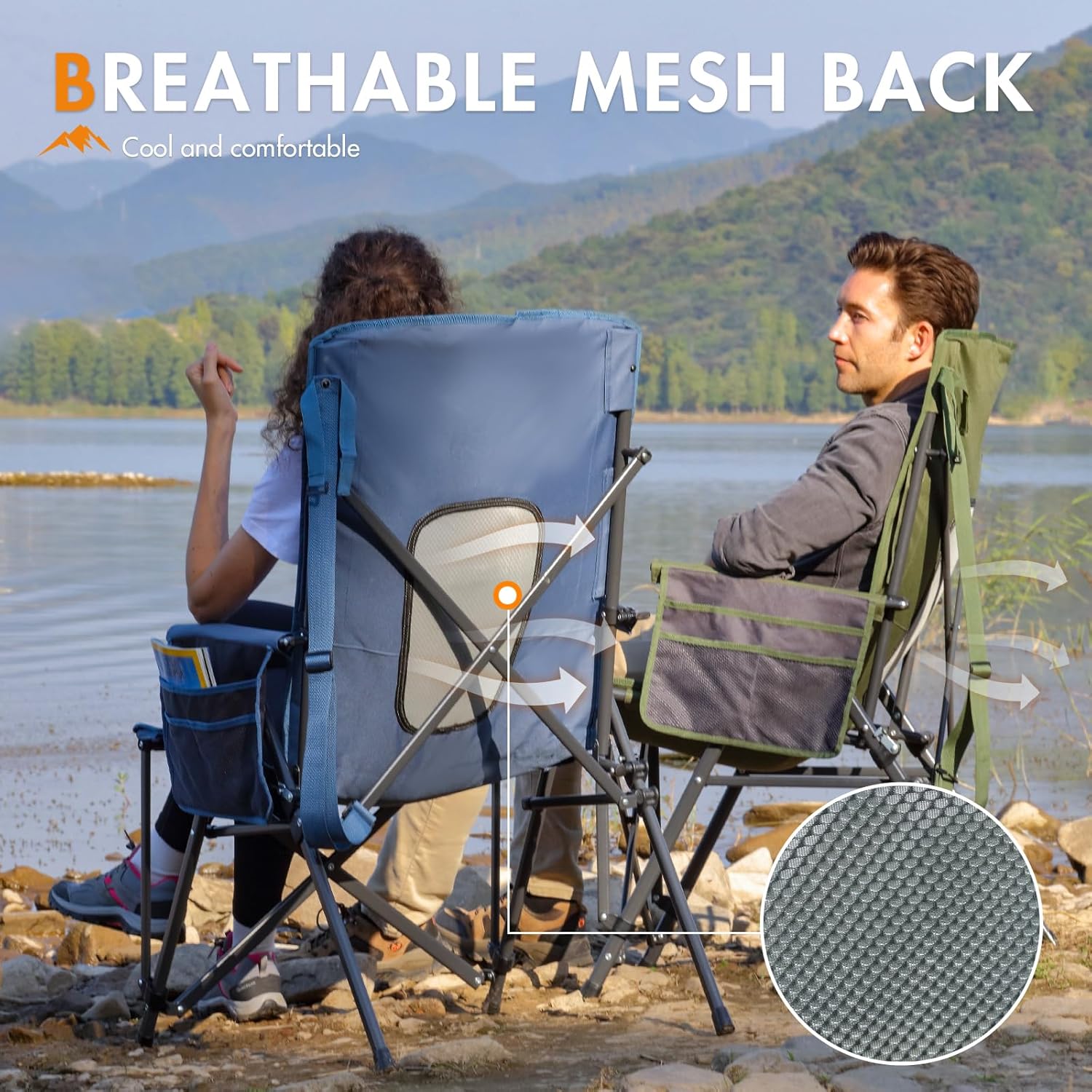 Portal Folding Camping Chair for Adults High Back Heavy Duty 180KG Load Foldable Garden Picnic Festival Collapsible Chair Oversized Hard Armrests Mesh Back Portable for Fishing Beach Patio