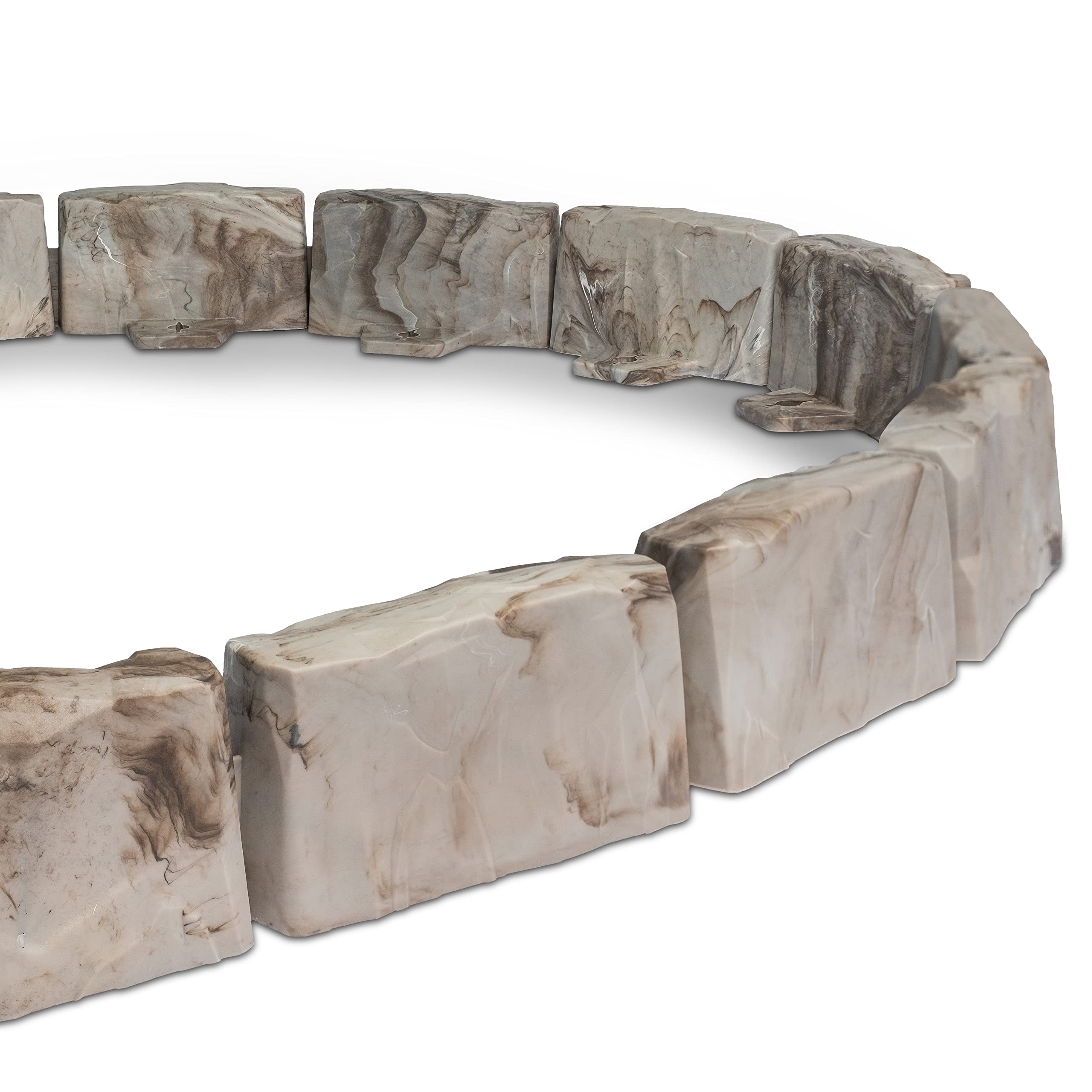 EasyFlex No-Dig Landscape Edging with Anchoring Spikes, 2.7 in Tall Decorative Stone-Look Garden Border, 15 Foot Kit, Brown