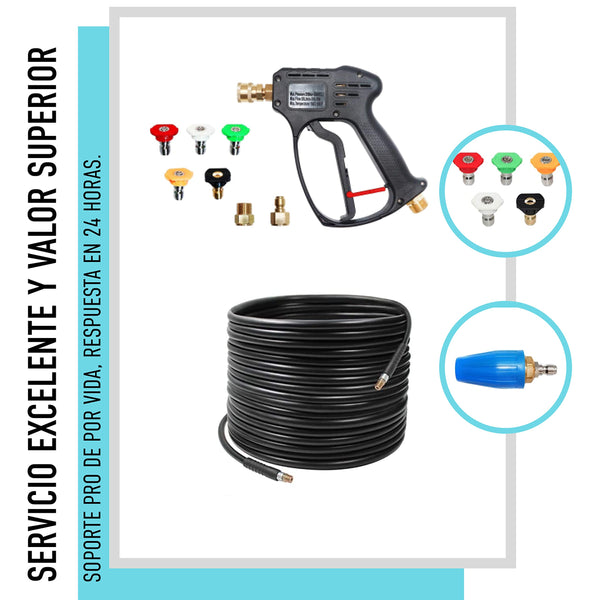 EDOU High Pressure Power Washer Short Gun Kit - Heavy Duty Brass and Stainless Steel - 5 Spray Nozzles, 3/8 Inch Quick Connector, 1/4 Inch