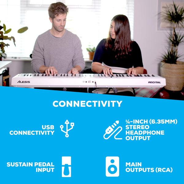 Alesis Recital 88 Key Digital Piano Keyboard with Semi Weighted Keys, Built-In Speakers and Piano Lessons