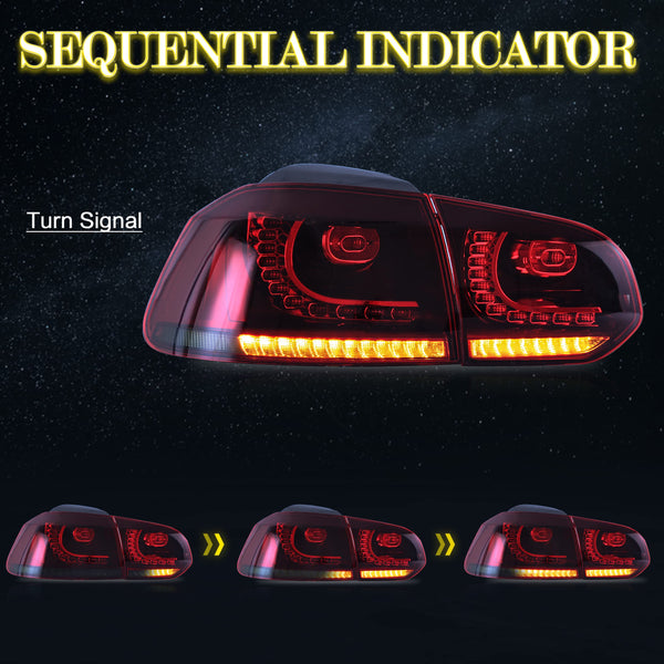 VLAND LED Tail Lights Fit for 2008-2013 Volkswagen Golf 6 MK6 TSI TDI GTD R(not for GTI/Variant/Cabriolet), Rear Lights with Sequential Turn Signal Indicators, E-mark, Red Smoked