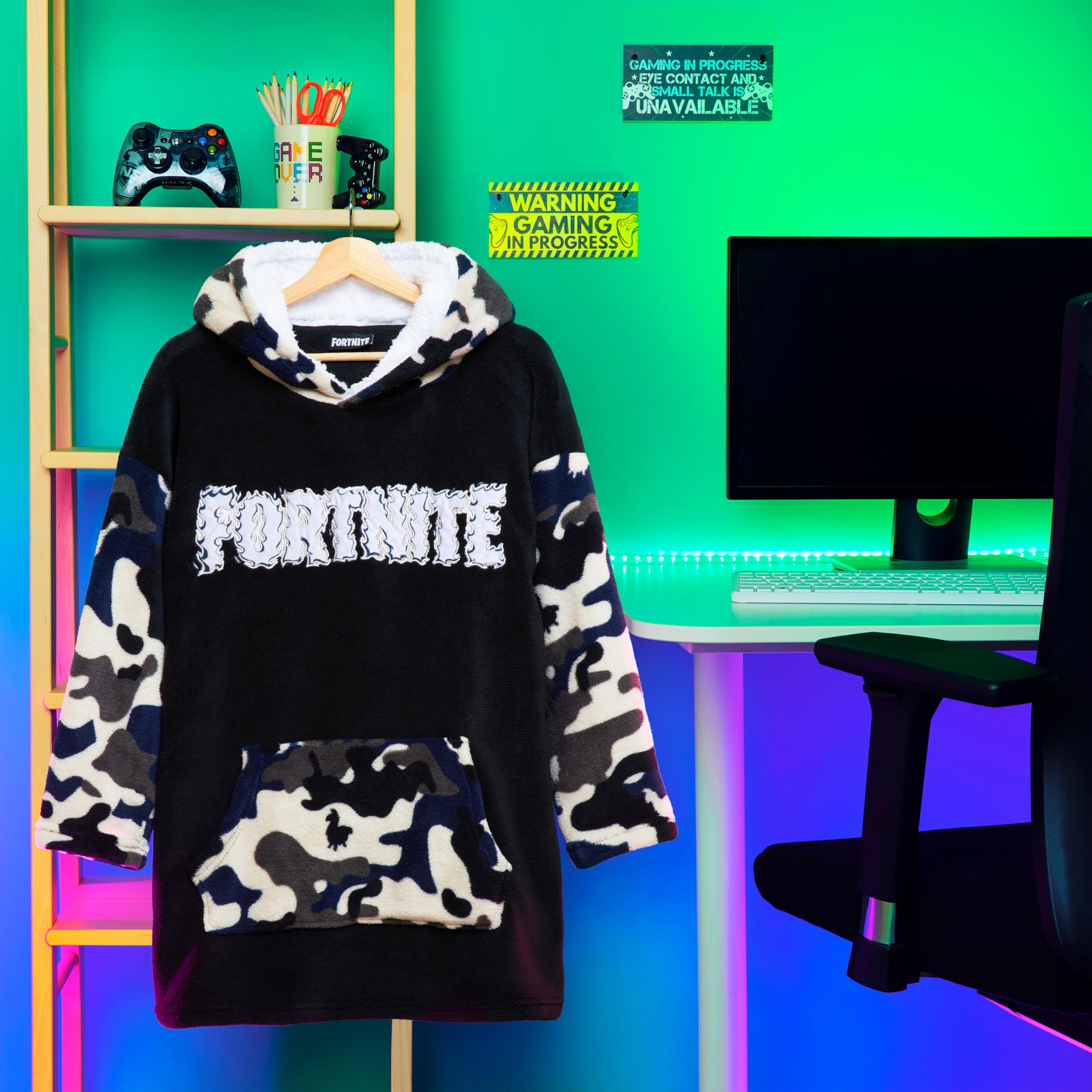 Fortnite Oversized Hoodie Blankets for Boys Fleece Extra Long Warm Wearable Hooded Poncho for Kids and Teens 14+, Gamers Gifts