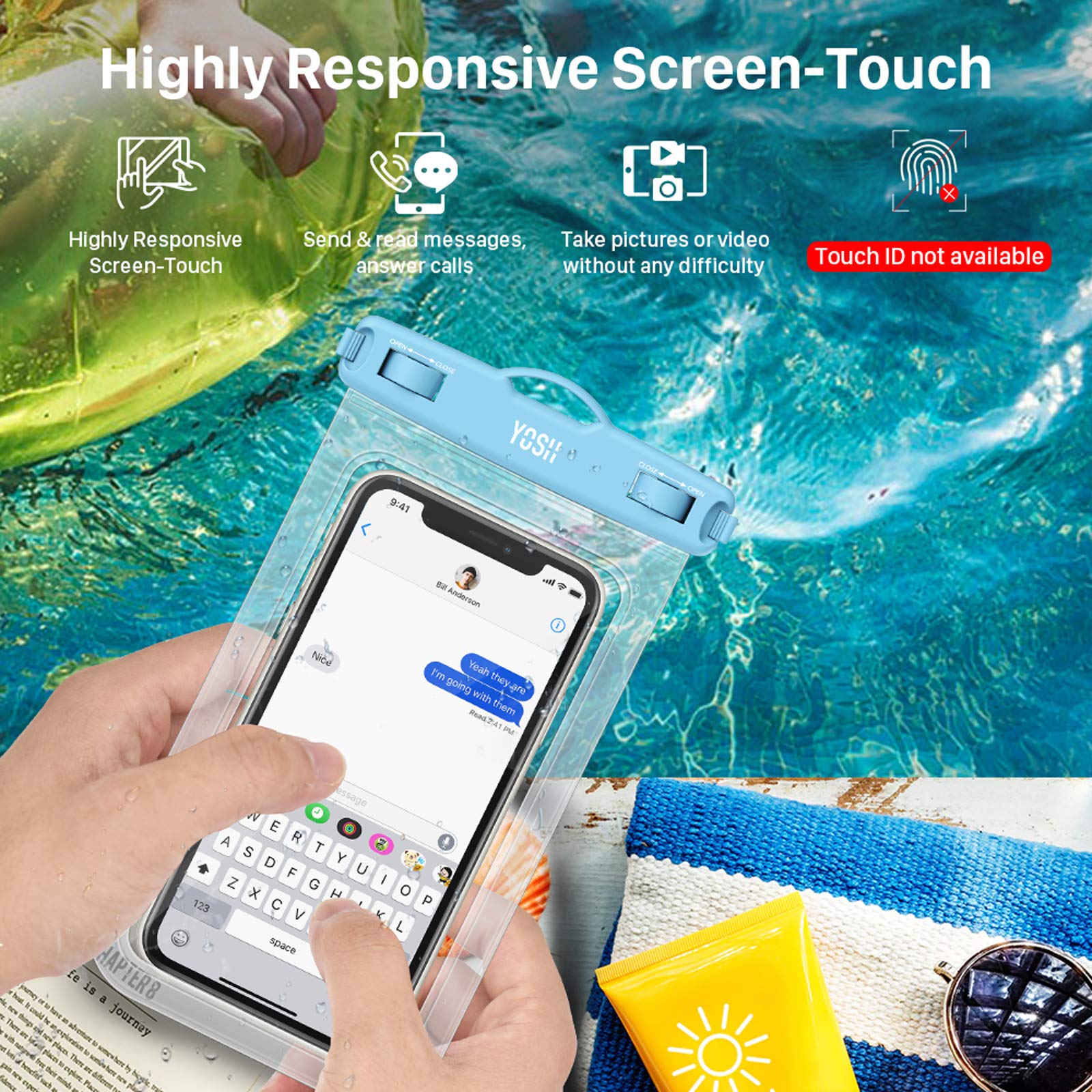 YOSH Waterproof Phone Pouch 2 Pack, 7 inch IPX8 Waterproof Phone Case for Swimming Travel Beach Trip Snorkelling Kayaking, Underwater iPhone Case for iPhone 16 15 14 Pro Max, Samsung S25 S24 Ultra