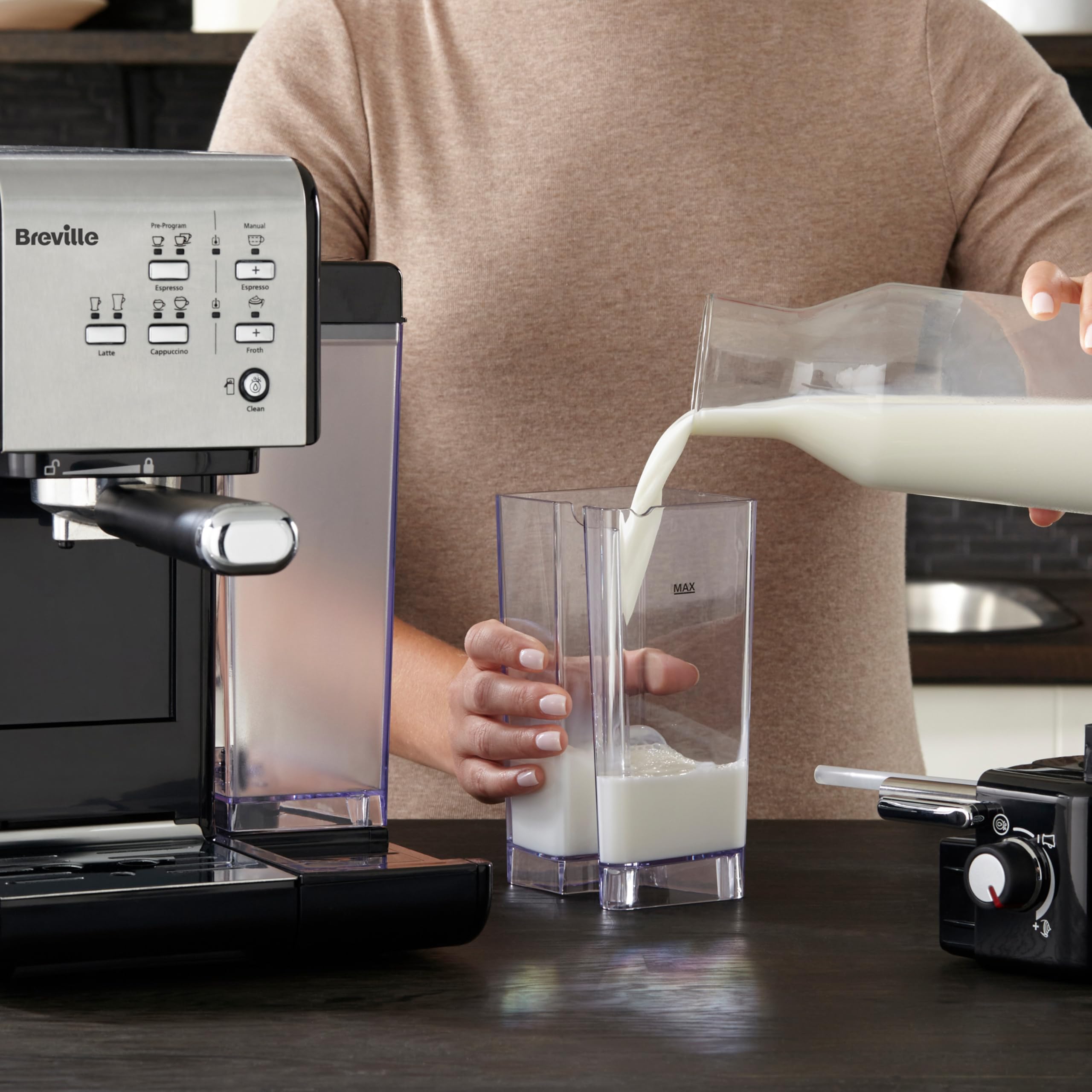 Breville One-Touch CoffeeHouse Coffee Machine | Espresso, Cappuccino & Latte Maker | 19 Bar Italian Pump | Automatic Milk Frother | ESE Pod Compatible | Black [VCF107]