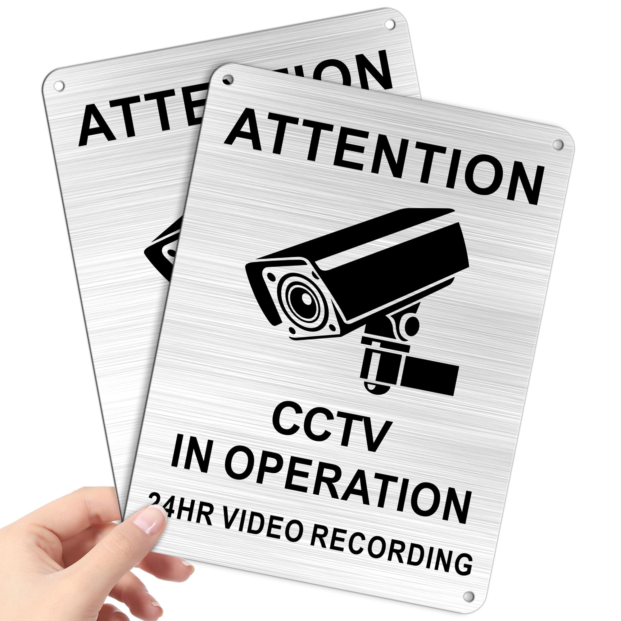 TAKULA Pre-drilled CCTV Sign - 15 * 15cm Aluminium Brushed Metal Sign - 24 HR Outdoor Waterproof, UV Resistant, Durable | Pack of 1