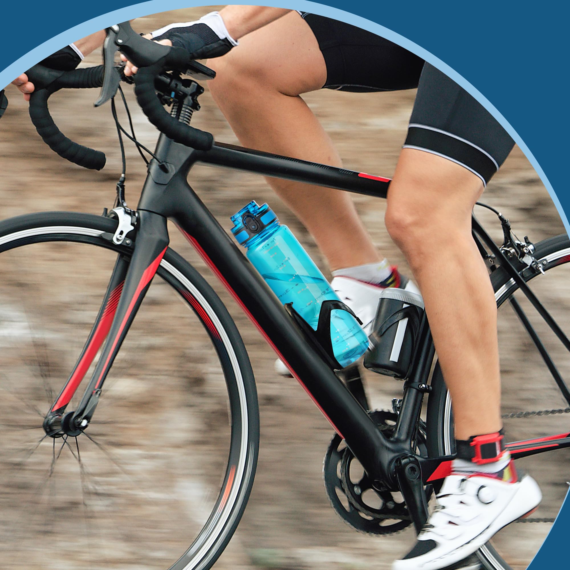 OLDLEY 1L/32oz Sports Water Bottle, 1000ml Motivational Drinks Bottle with Time Markings Leak Proof Drink & Lock Cover & No Straw, BPA Free for Adults Women Men Gym School Cycling Running Hiking