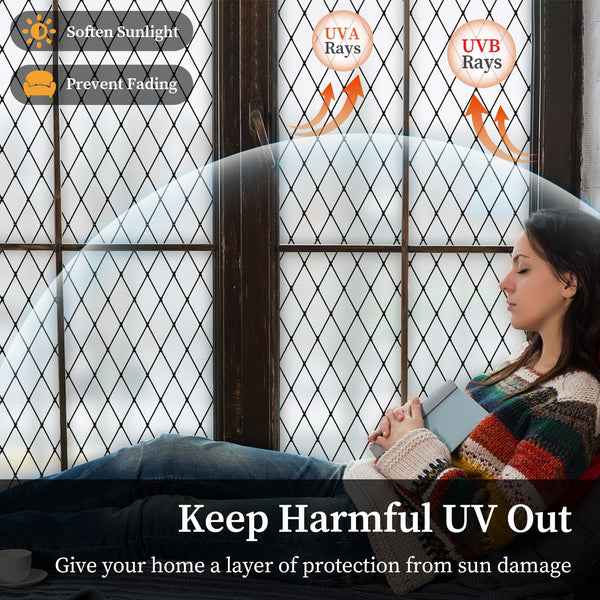 FEOMOS Black Lattice Window Film Static Window Clings Frosted Window Films Privacy Glass Door Sticker Decorative Window Cover Removal Anti-UV 90x400cm