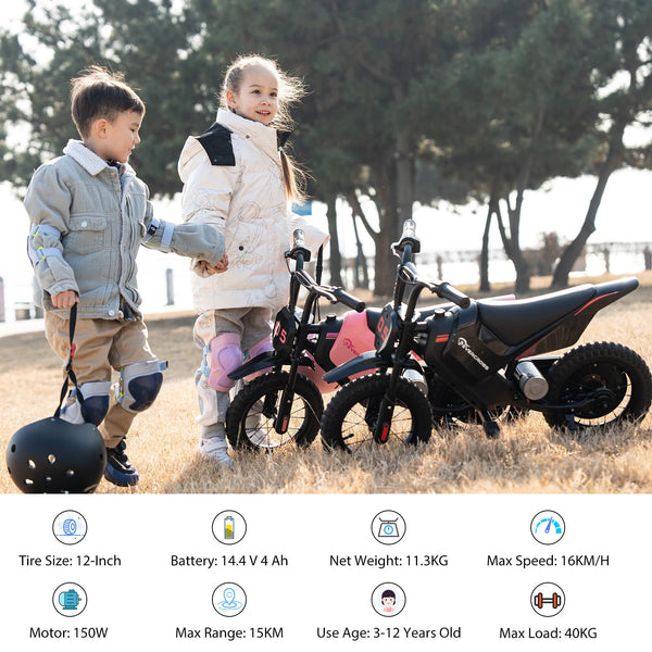EVERCROSS EV05M Electric Motorcycle for Kids, 150W Kids Ride On Motor-cycle, 8/16 km/h Speed Modes & 15 km Long-Range Electric Motorcycle, 12'' Moto Cross for Children Aged 3-12 Years