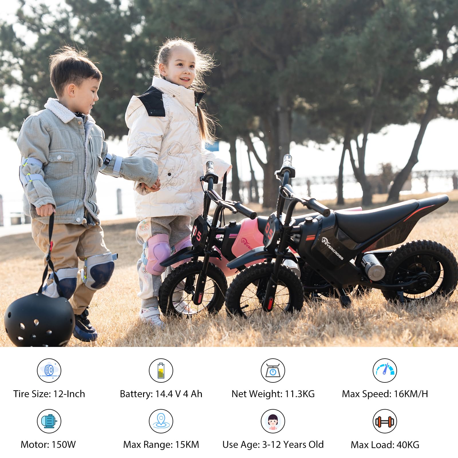 EVERCROSS EV05M Electric Motorcycle for Kids, 150W Kids Ride On Motor-cycle, 8/16 km/h Speed Modes & 15 km Long-Range Electric Motorcycle, 12'' Moto Cross for Children Aged 3-12 Years