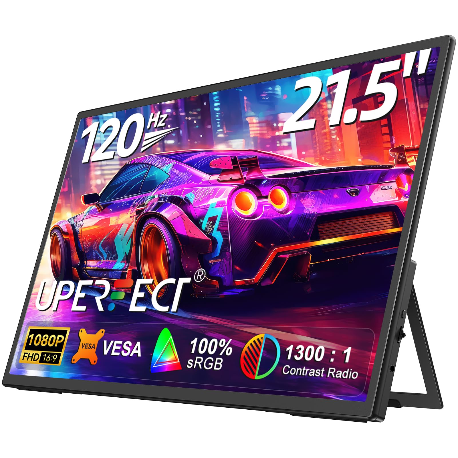UPERFECT 22”2K Portable Monitor w/Kickstand & VESA, 2560*1440 QHD FreeSync IPS HDR Large Portable Gaming Monitor with HDMI Type C, 3 Narrow Edge External Matte Display for PC, Laptops, Phone, Switch
