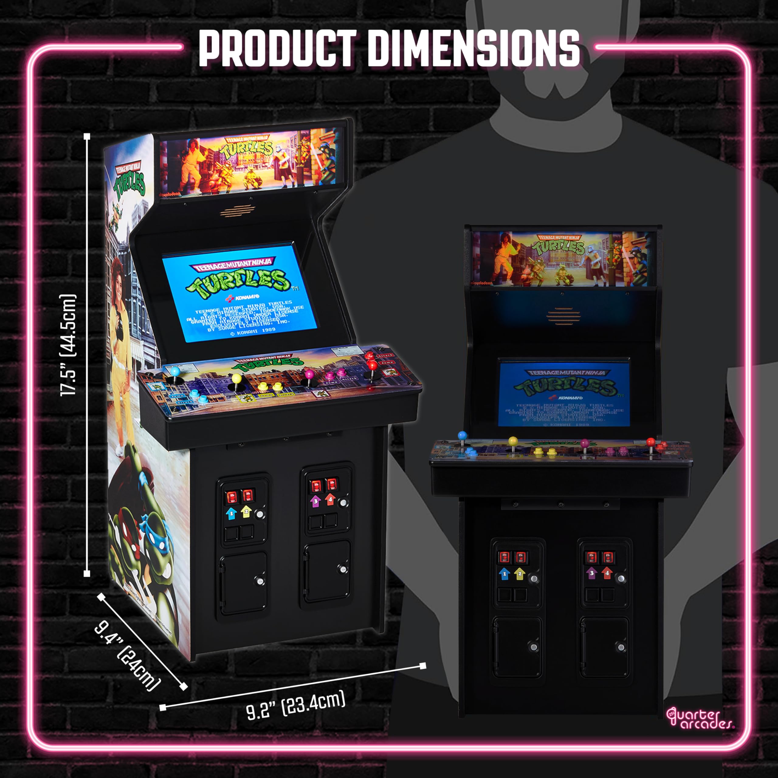 Numskull Quarter Arcades Teenage Mutant Ninja Turtles Collector's Edition Mini Arcade - 1/4 Scale Authentic Wooden Replica, Original ROM, Rechargeable Battery & 3W Speakers for Retro Enthusiasts