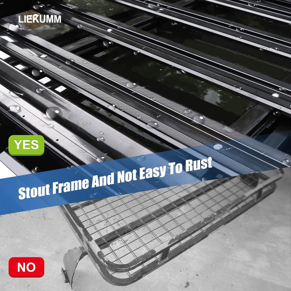 LIEKUMM 127 x 97 cm Roof Rack, 100 kg Load Capacity Aluminium Roof Rack Basket Rail Carrier, Car Roof Rack Cargo Rail Carrier Universal Luggage Basket for Universal SUV, Black