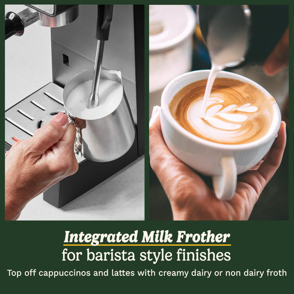 Cuisinart® Slim Espresso Machine | Espresso, Americano, Cold Brew | Integrated milk frother for Lattes and Cappuccino | 15-Bar Pressure, Bottomless Portafilter |Compact Design, Travel Mug Compatible