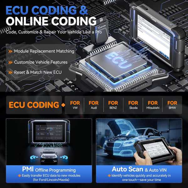 Car Diagnostic Tool VDIAGTOOL VD70S, 2025 Wireless OBD2 Scanner with Bidirectional Control, 36+ Resets, All System Diagnostic, ECU Coding, PMI, FCA Autoauth, CAN FD & DoIP, 3 Years Update