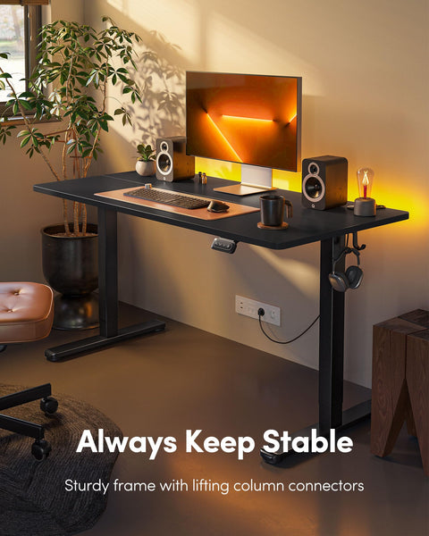 FEZIBO Height Adjustable Electric Standing Desk, 120 * 60 cm Stand up Table, Sit Stand Home Office Desk with Splice Board, White Frame/Maple Top